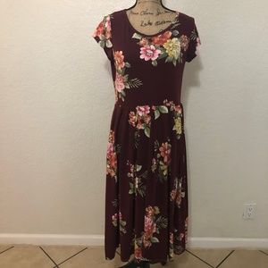 NWT Burgundy Floral Cap-Sleeve Midi Dress  L